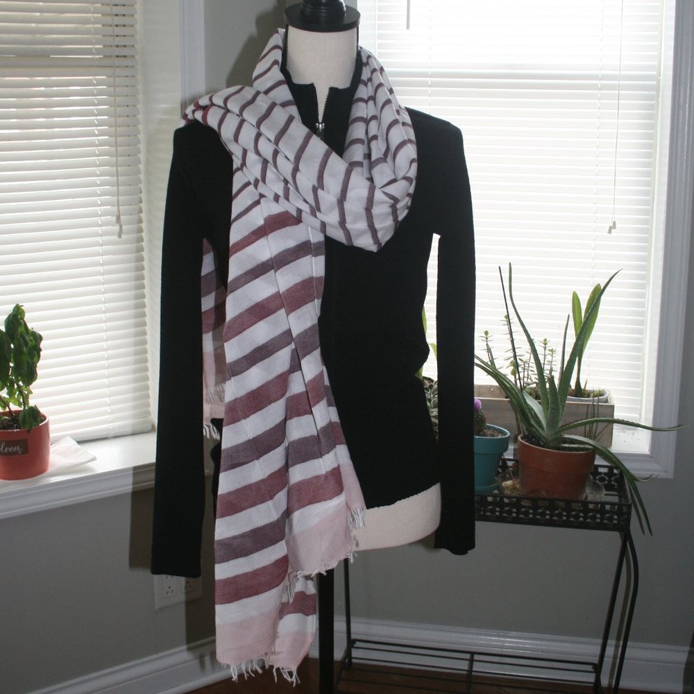 MAROON PINK WHITE STRIPE OBLONG SCARF